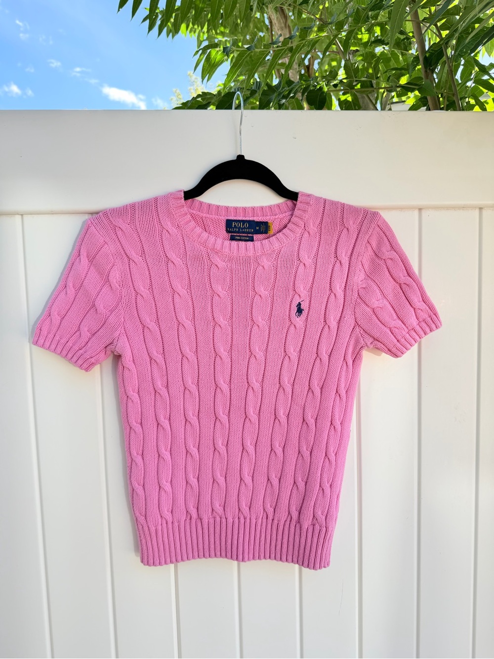 Polo by Ralph Lauren Pink Cotton Cable-Knit Short Sleeve Crew Sweater Small